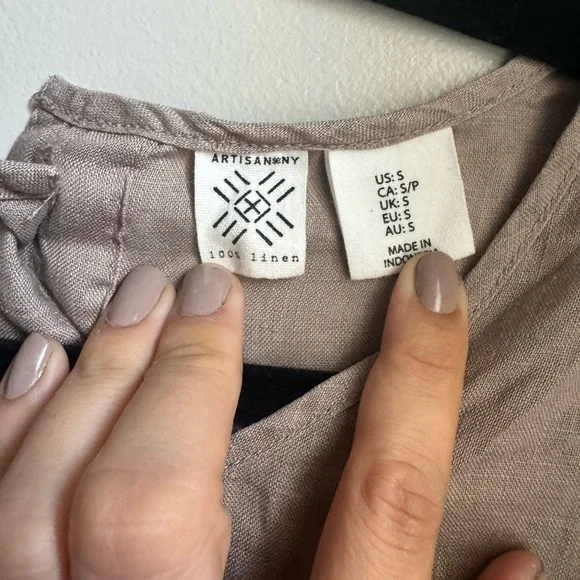 Artisan NY 100% Linen Tie Front Top Neutral Taupe Minimalist Coastal Chic S - Picture 2 of 4